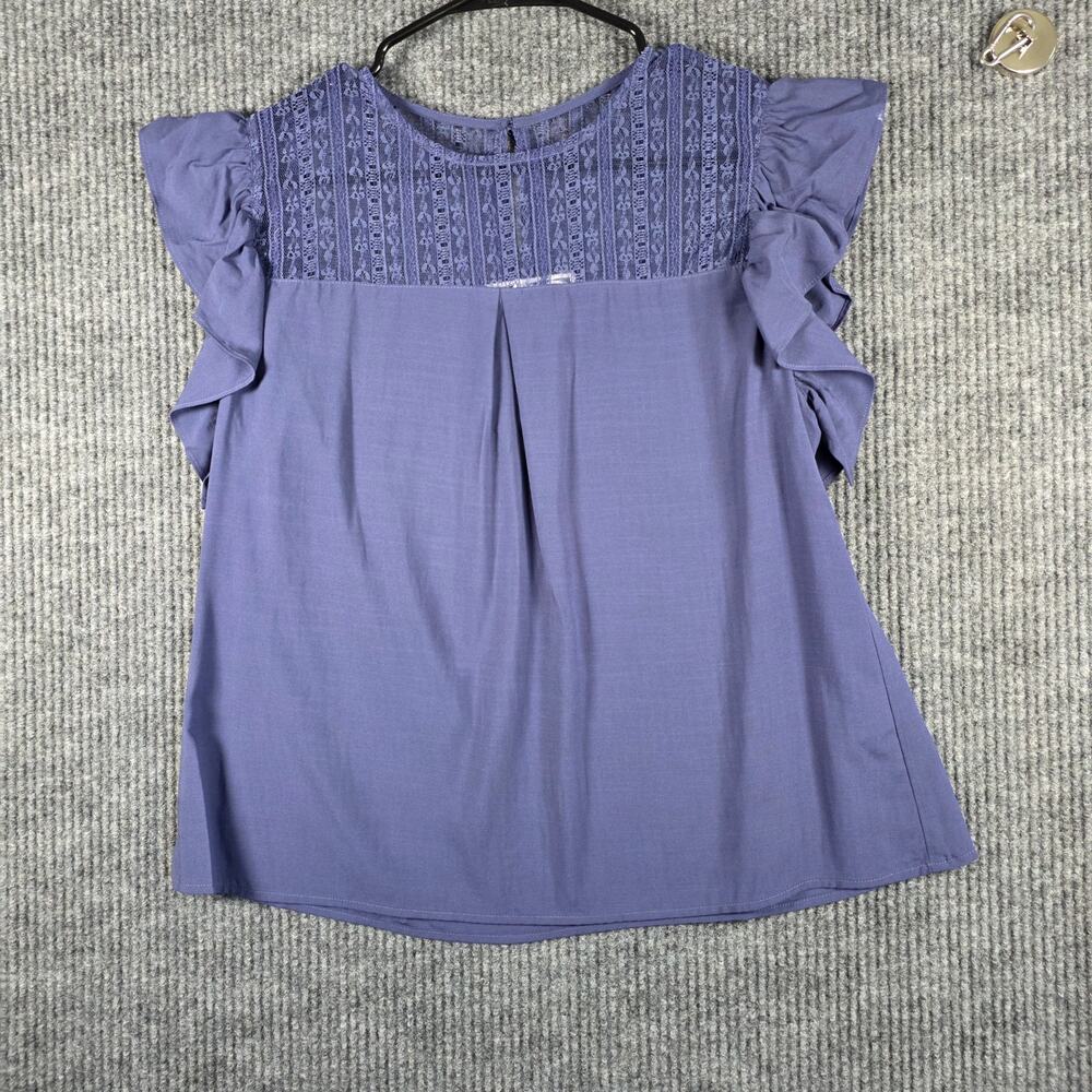 Pink Martini Lace‎ Yoke Blouse Medium Purple Flutter Sleeve Boho Top
